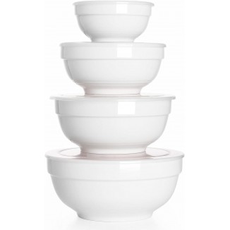 DOWAN Ceramic Bowl Set with Lids, Serving Bowls with Lids, Food Storage Container, Porcelain Prep Bowl, Small Mixing Bowls