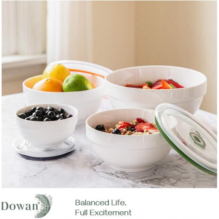 DOWAN Ceramic Bowl Set with Lids, Serving Bowls with Lids, Food Storage Container, Porcelain Prep Bowl, Small Mixing Bowls