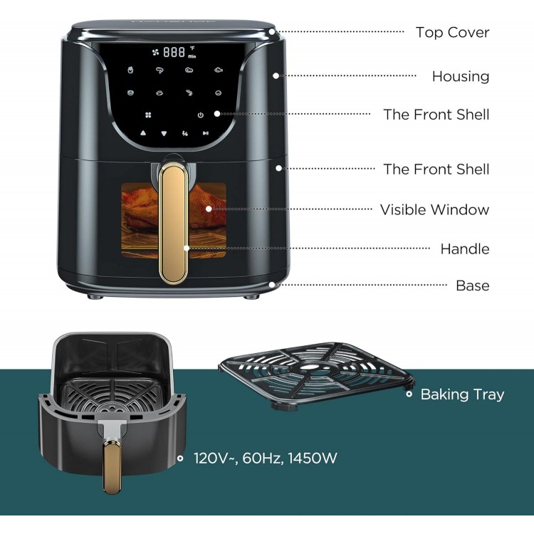 HAUSHOF 5.8QT Air Fryer Small Oven, Digital Oil-Less Cooker