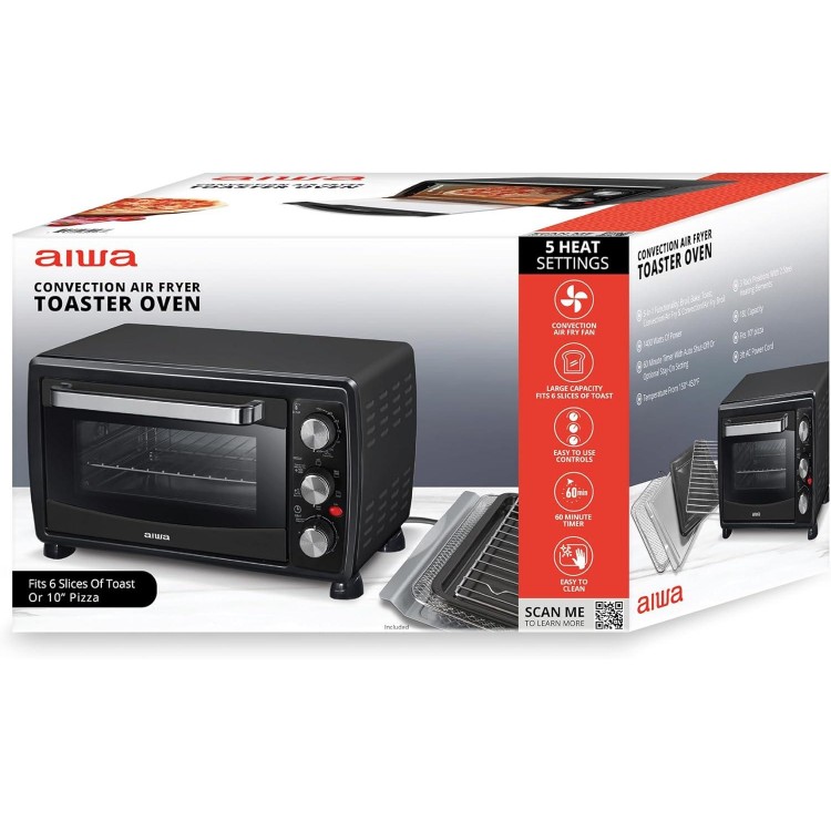 Aiwa 1400W Toaster Oven 6 Slice with Baking Tray, Air Fry Bake Toast Cook and Broil, Temperature Control, 60 Minute Timer Knob
