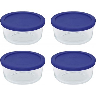 Pyrex Storage 4 Cup Round Dish, Clear with Blue Lid