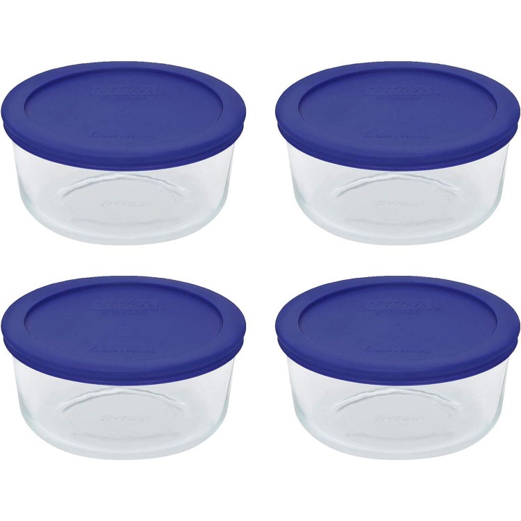 Pyrex Storage 4 Cup Round Dish, Clear with Blue Lid