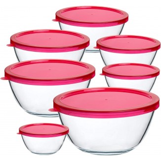 KOMUEE 14 Pieces Glass Mixing Bowls with Lids Set,Glass Salad bowls Nesting Glass Storage Bowl