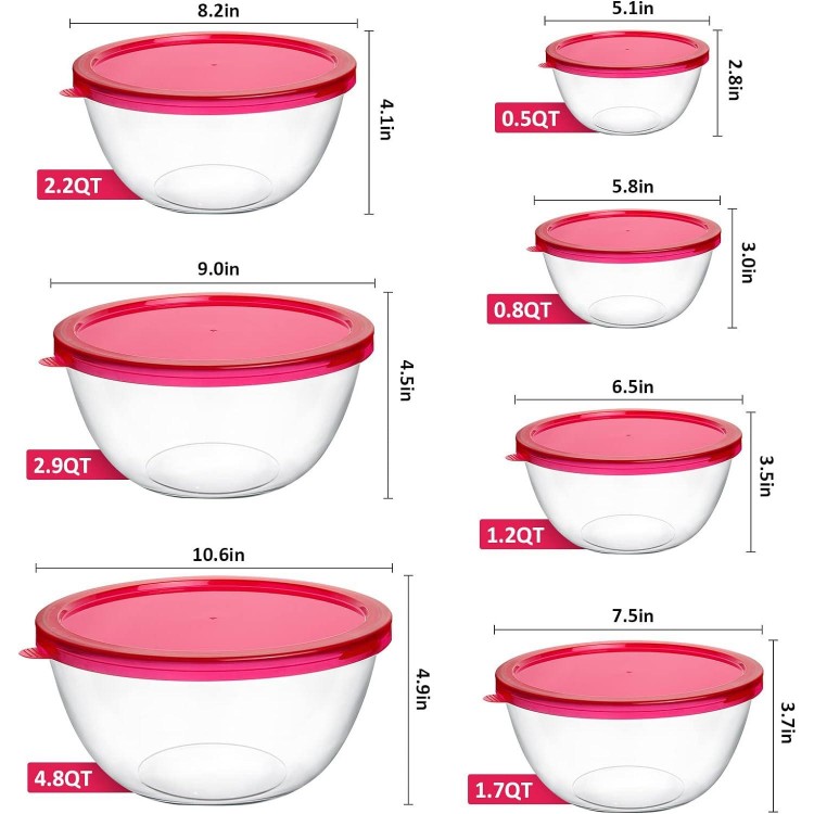 KOMUEE 14 Pieces Glass Mixing Bowls with Lids Set,Glass Salad bowls Nesting Glass Storage Bowl