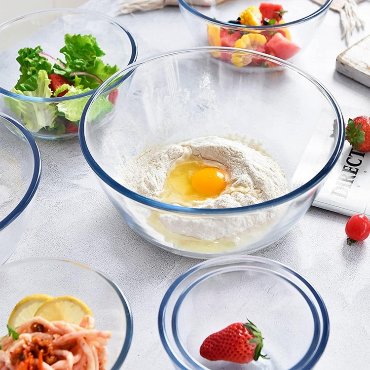 KOMUEE 14 Pieces Glass Mixing Bowls with Lids Set,Glass Salad bowls Nesting Glass Storage Bowl