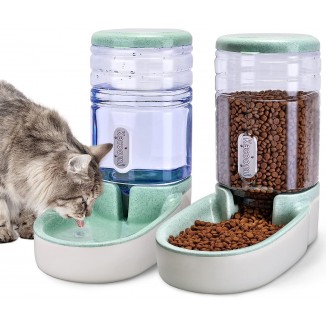 Kacoomi Automatic Dog Cat Feeder and Water Dispenser Gravity Food Feeder and Waterer Set with Pet Food Bowl for Small Medium Dog Puppy Kitten