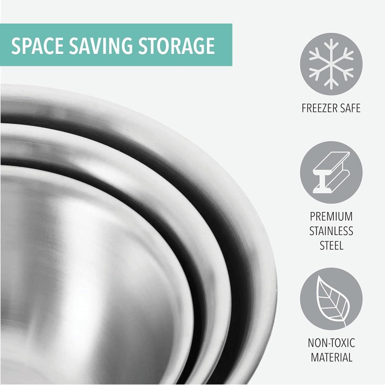 Table Concept Mixing Bowls with Airtight Lids, Stainless Steel Nesting Bowl Set for Space Saving Storage