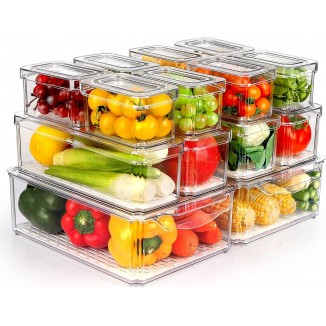 ZIJUND 14 Pack Fridge Organizer, Stackable Refrigerator Organizer Bins