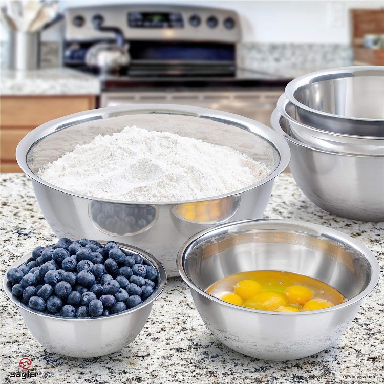 mixing bowl Set of 6 - stainless steel - Polished Mirror kitchen bowls - Set Includes ¾, 2, 3.5, 5, 6, 8 Quart - Ideal