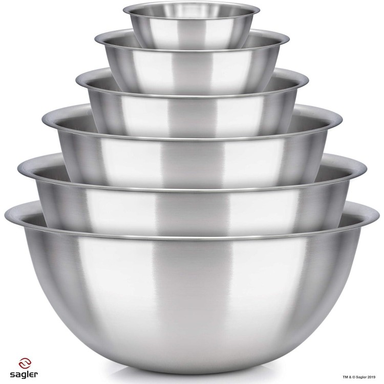 mixing bowl Set of 6 - stainless steel - Polished Mirror kitchen bowls - Set Includes ¾, 2, 3.5, 5, 6, 8 Quart - Ideal