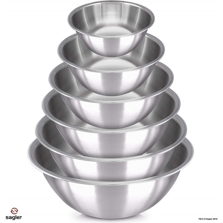 mixing bowl Set of 6 - stainless steel - Polished Mirror kitchen bowls - Set Includes ¾, 2, 3.5, 5, 6, 8 Quart - Ideal