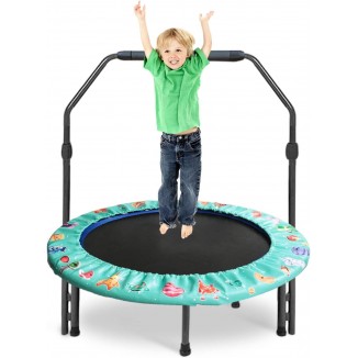 36-Inch Trampoline for Kids Mini Trampoline with Adjustable Handle and Safety Padded Cover Foldable Toddler Trampoline Indoor & Outdoor Rebounder Trampoline
