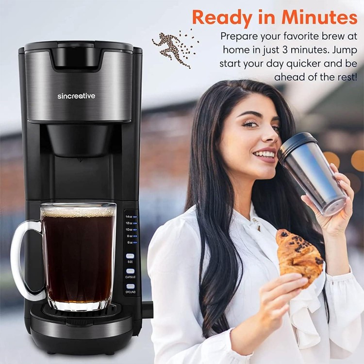 Coffee Maker with Milk Frother, 2 in 1 Single Serve Coffee Machine Brewer