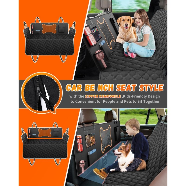 QINGTI Dog Seat Cover for Car Back Seat, SUVs & Trucks - Zipper Design Seat Protector for Dogs w/Mesh Window & Waterproof