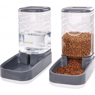 NKECOBJI Automatic Pets Feeder and Water Dispenser Set,Gravity Food Feeder and Waterer Set with Pet Food Bowl,Easily Clean Self Feeding