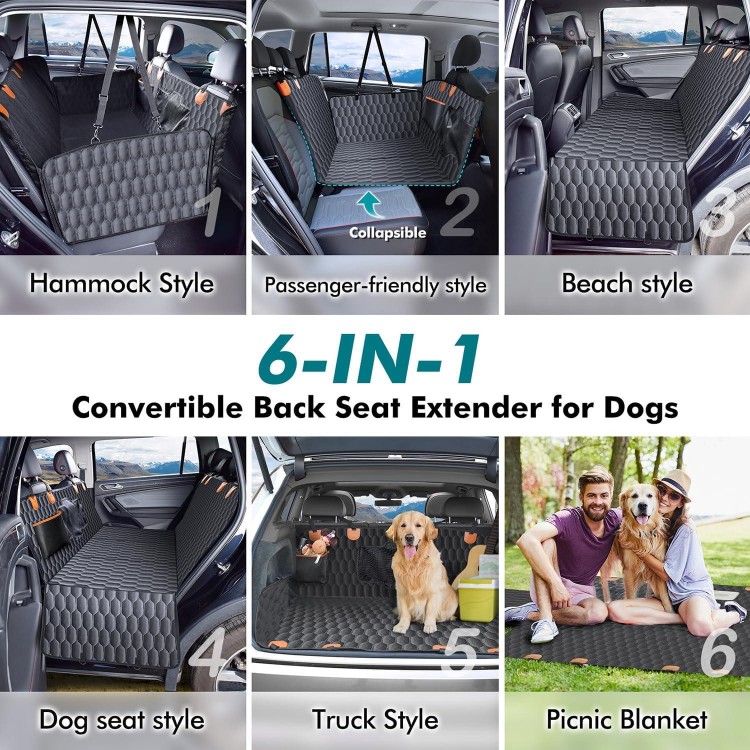 Chumajor Back Seat Extender for Dogs-Supports 330lb,Waterproof Dog Car Seat Cover for Back Seat Hard Bottom-Detachable