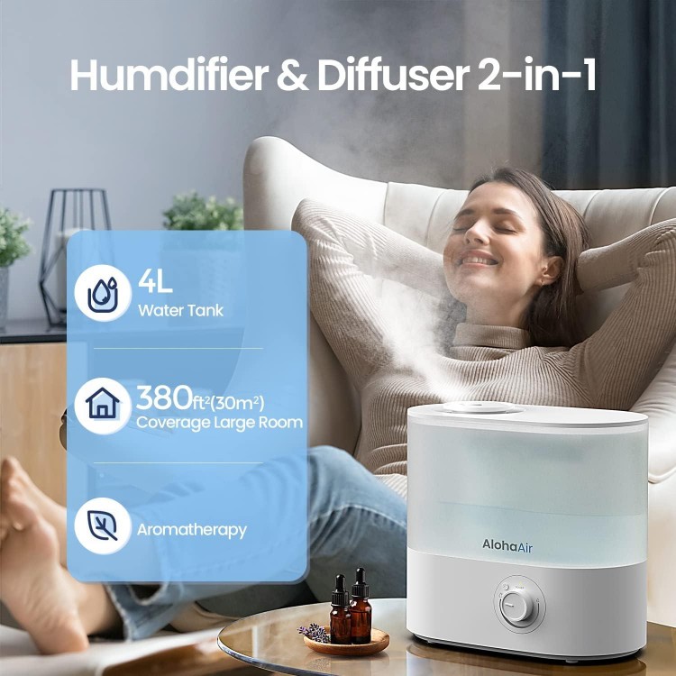 AlohaAir Humidifiers for Bedroom, 4.0L Humidifier for Home