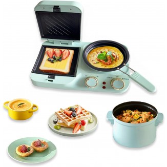 3 in 1 Breakfast Station, Retro Household Electric Mini Toaster Bread Sandwich Maker, Breakfast Machine with Frying Pan