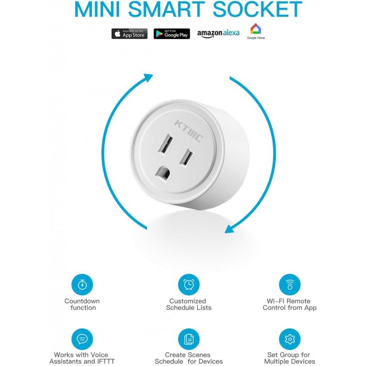 Smart plug 4 Packs, KTMC Mini Wifi Outlet Compatible with Alexa, Google Home, No Hub Required, Remote Control Your Home Appliances