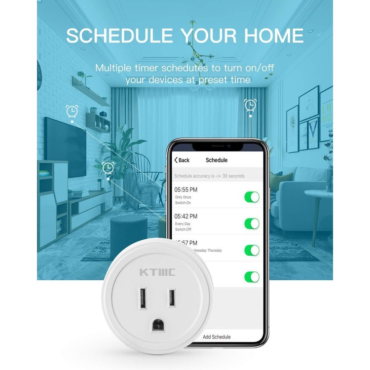 Smart plug 4 Packs, KTMC Mini Wifi Outlet Compatible with Alexa, Google Home, No Hub Required, Remote Control Your Home Appliances