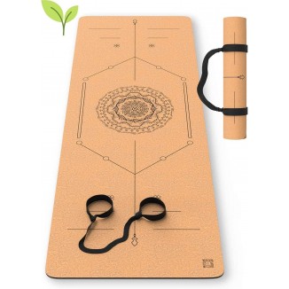Natural Cork Yoga Mat 5.5mm thick Nonslip Hot Yoga Pilates with Carrying Strap and Lightweight - for hot Yoga and Outdoor