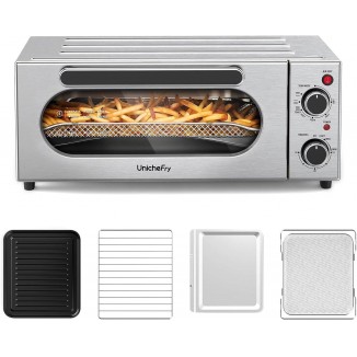 Unichefry Toaster Oven Air Fryer Combo with 4 Accessories, 1800W 15L Countertop Convection Toster Oven Fits 9 Slices