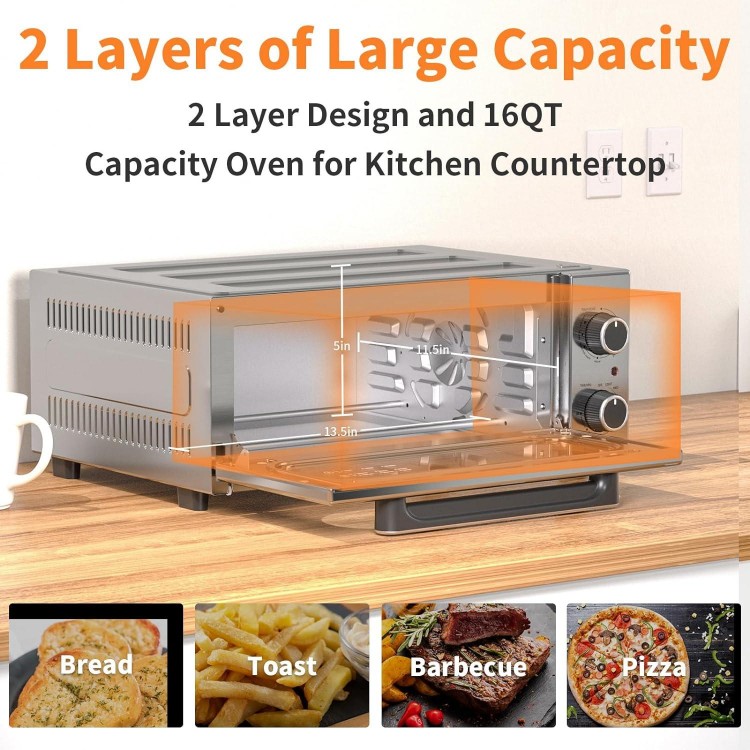 Unichefry Toaster Oven Air Fryer Combo with 4 Accessories, 1800W 15L Countertop Convection Toster Oven Fits 9 Slices