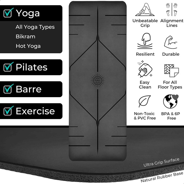 Plyopic Ultra-Grip Pro Yoga Mat – EXTREME Non-Slip Performance. Comfortable and Sweat Resistant. Alignment Line. Long, Wide