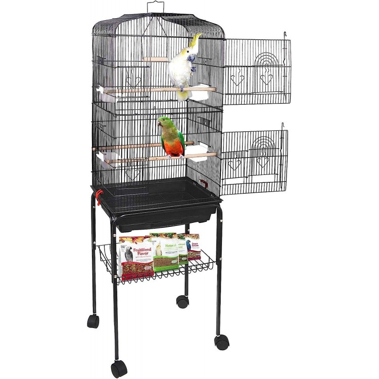 SUPER DEAL 59.3 Rolling Bird Cage Large Wrought Iron Cage for Cockatiel Sun Conure Parakeet Finch Budgie Lovebird Canary Medium Pet House