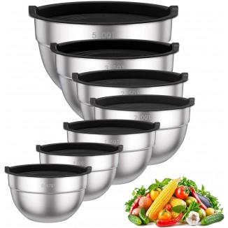 TAEVEKE 7PCS Mixing Bowls with Lids Set, Stainless Steel Nesting Mixing Bowl Set for Baking, Mixing, Serving & Prepping
