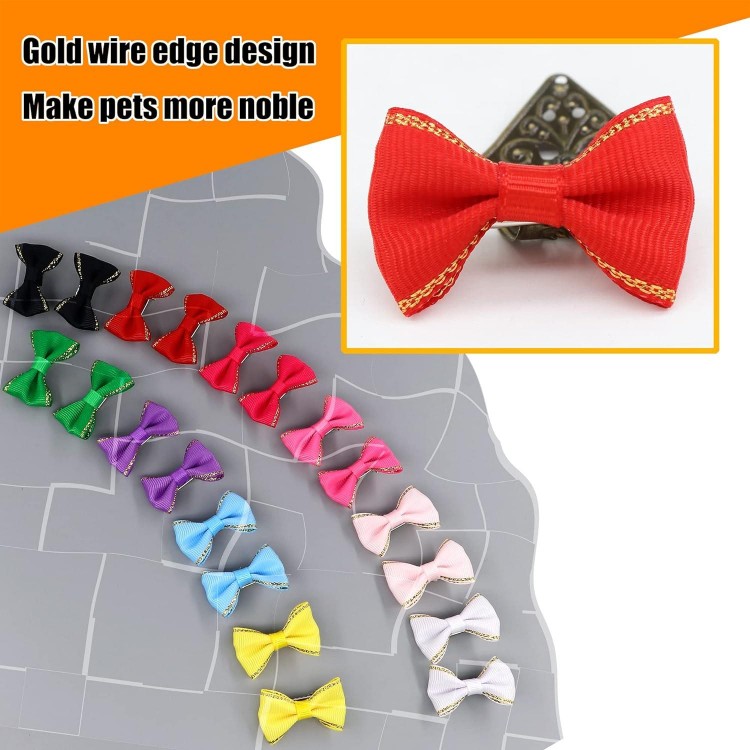 YAKA 60PCS (30 Paris) Cute Puppy Dog Small Bowknot Hair Bows with Metal Clips Handmade Hair Accessories Bow Pet Grooming Products