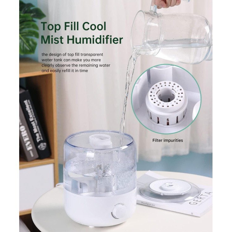 Allouncer Humidifiers for Bedroom, Top Fill 2.5L Large Water Tank