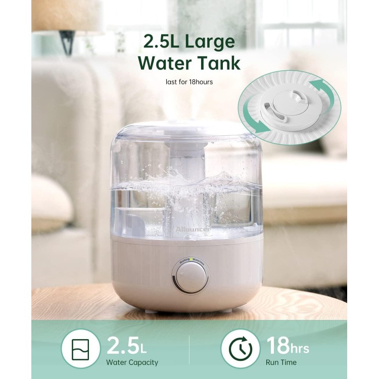 Allouncer Humidifiers for Bedroom, Top Fill 2.5L Large Water Tank