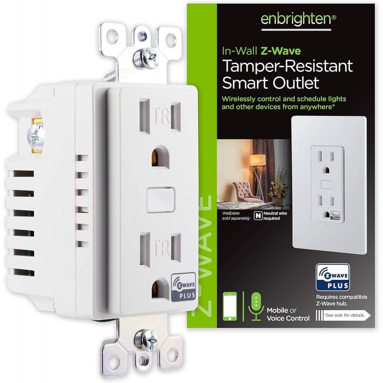 Enbrighten Z-Wave Plus Smart Receptacle, Works with Alexa, Google Assistant, Tamper-Resistant, 1 Z-Wave Outlet & 1 Always On Outlet