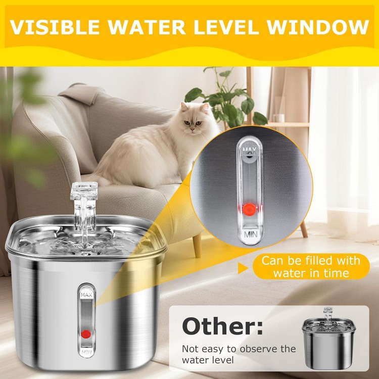 Cat Water Fountain, Stainless Steel Cat Fountain, 74oz 2.2L Dog Water Fountain, Water Fountain for Cats Small Dogs Multiple Pet