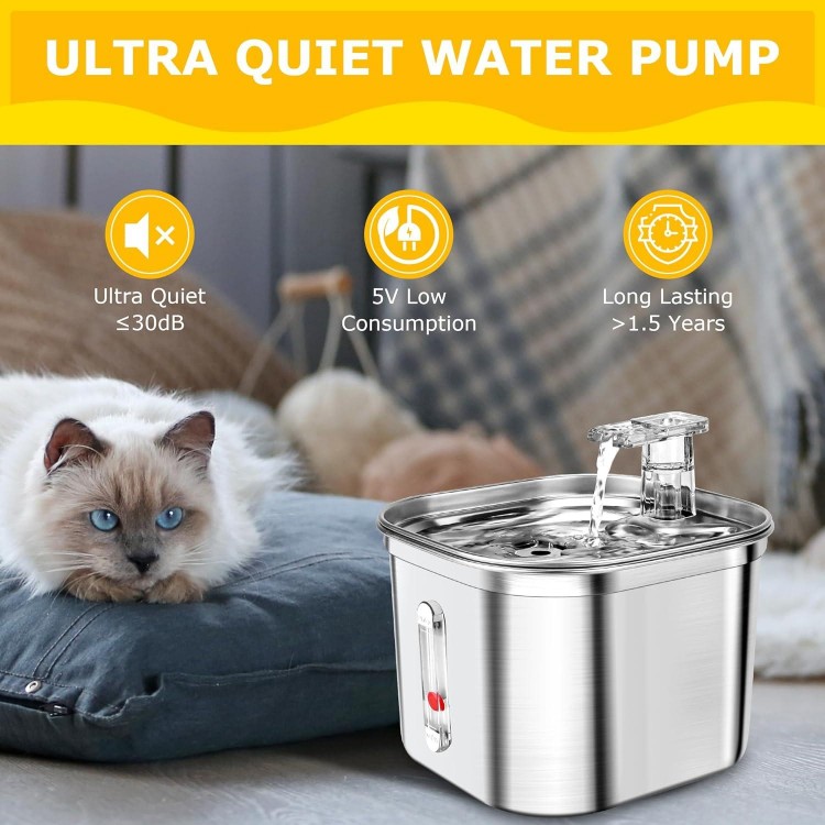 Cat Water Fountain, Stainless Steel Cat Fountain, 74oz 2.2L Dog Water Fountain, Water Fountain for Cats Small Dogs Multiple Pet