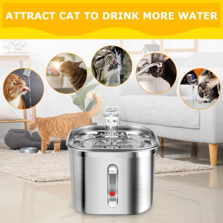 Cat Water Fountain, Stainless Steel Cat Fountain, 74oz 2.2L Dog Water Fountain, Water Fountain for Cats Small Dogs Multiple Pet