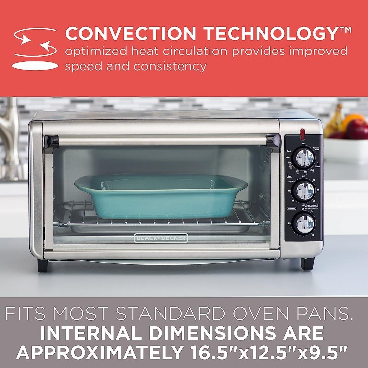 BLACK+DECKER TO3250XSB 8-Slice Extra Wide Convection Countertop Toaster Oven, Includes Bake Pan