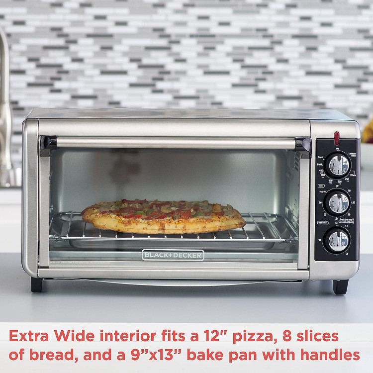 BLACK+DECKER TO3250XSB 8-Slice Extra Wide Convection Countertop Toaster Oven, Includes Bake Pan