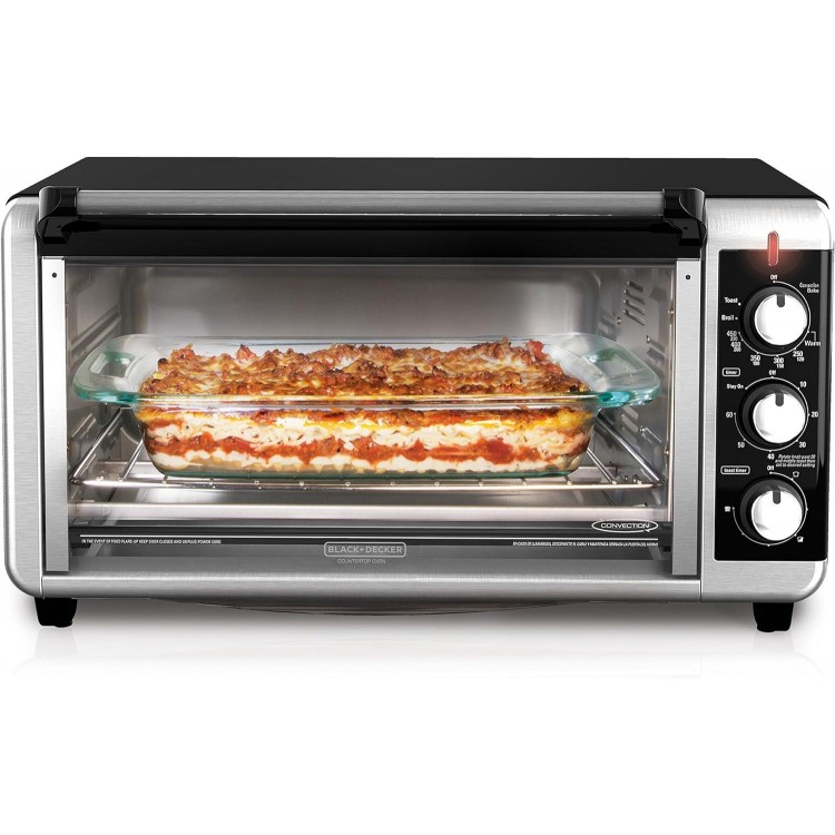 BLACK+DECKER TO3250XSB 8-Slice Extra Wide Convection Countertop Toaster Oven, Includes Bake Pan