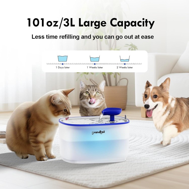 Grandtail Cat Water Fountain Stainless Steel, Cat Fountain Dog Water Dispenser with Wireless Pump, 101oz/3L Cat Water Dispenser Build-in LED Light