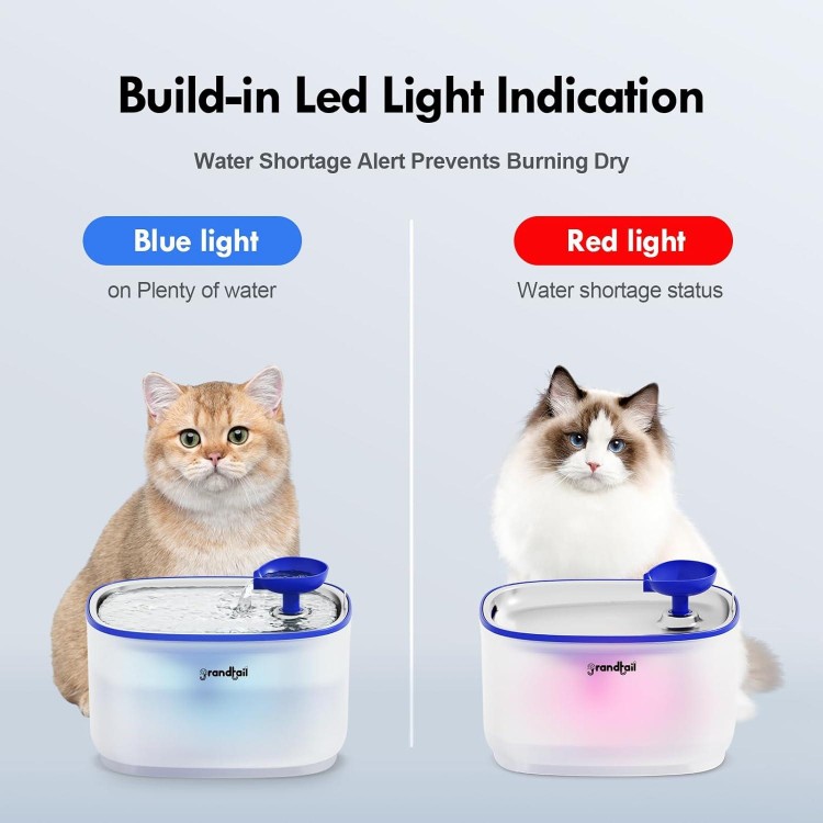 Grandtail Cat Water Fountain Stainless Steel, Cat Fountain Dog Water Dispenser with Wireless Pump, 101oz/3L Cat Water Dispenser Build-in LED Light