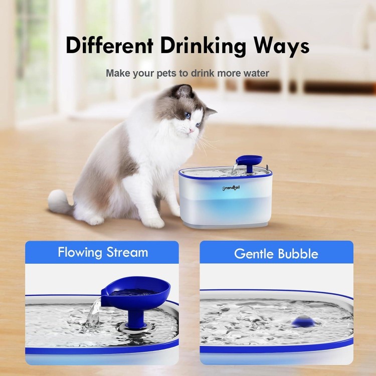 Grandtail Cat Water Fountain Stainless Steel, Cat Fountain Dog Water Dispenser with Wireless Pump, 101oz/3L Cat Water Dispenser Build-in LED Light
