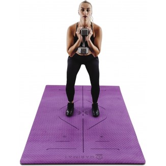HABIMAT Workout Mat for Home Gym – 6x4 ft Large Exercise Mat with Body Alignment Lines for Pilates, Stretching, Meditation