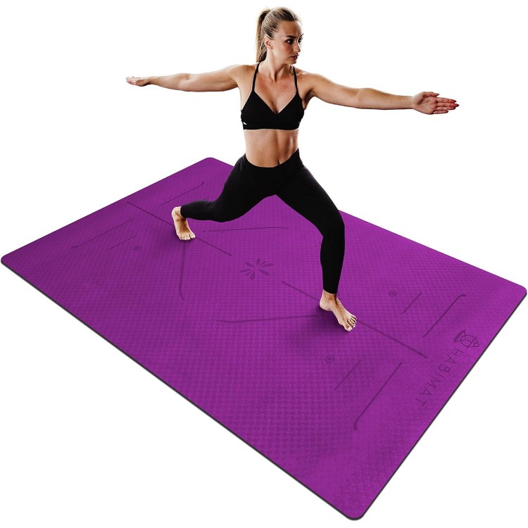 HABIMAT Workout Mat for Home Gym – 6x4 ft Large Exercise Mat with Body Alignment Lines for Pilates, Stretching, Meditation