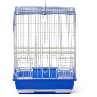 Prevue Pet Products Flat Top Economy Parakeet and Small Bird Cage with White Wire, Blue Plastic Base with Removable Tray