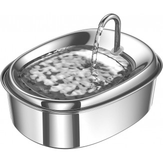 Veken Innovation Award Winner - 85oz/2.5L Oval Stainless Steel Pet Fountain, Automatic Cat and Dog Water Dispenser