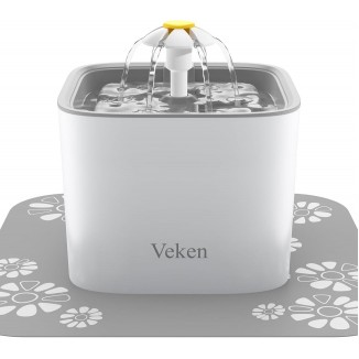 Veken Pet Fountain, 84oz/2.5L Automatic Cat Water Fountain Dog Water Dispenser with 3 Replacement Filters & 1 Silicone Mat for Cats, Dogs, Multiple Pets, Grey