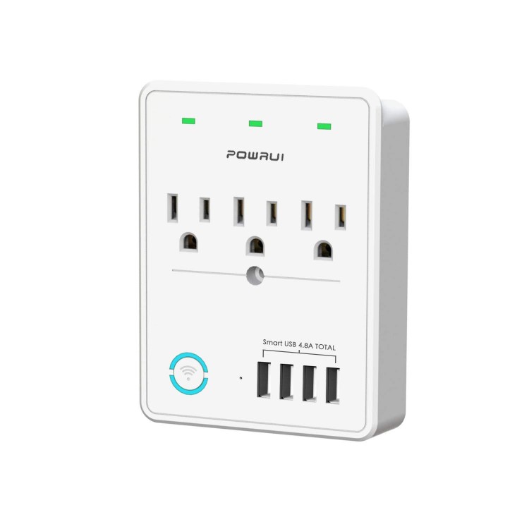 Smart Plug（2.4G Only）, USB Wall Charger, POWRUI WiFi Surge Protector with 4 USB Charging Ports(4.8A 24W Total) and 3 Smart Outlet Extender, Compatible with Alexa Google Assistant for Voice Control