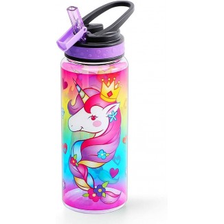 HomTune Cute Water Bottle with Straw for School Kids Girls, BPA FREE Tritan